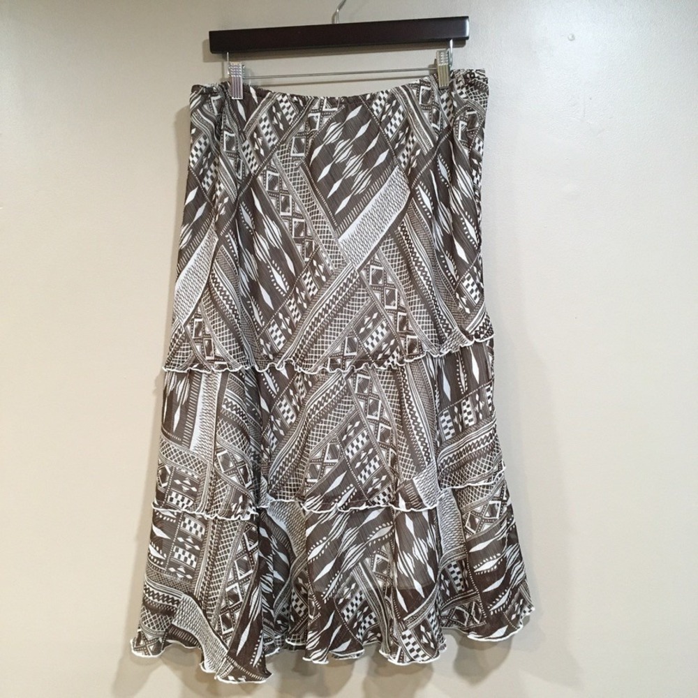 Alfred Dunner Tiered Midi Skirt Womens 16 Chocolate‎ Brown Cottage Boho Peasant